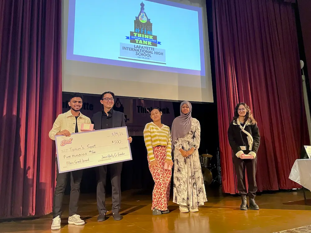 Awarding first place to the Lafayette High School Think Tank Pitch Competition